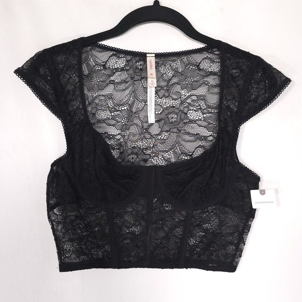 ANTHROPOLOGIE LYREBIRD‎ New Lace Corset SMALL Pullover Crop Top Underwire Black